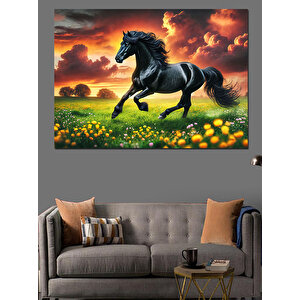 Yeşil Bahçede Koşan At Dekoratif Kanvas - Mdf Ahşap Tablo 50x70 cm
