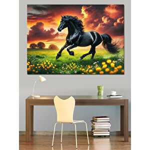 Yeşil Bahçede Koşan At Dekoratif Kanvas - Mdf Ahşap Tablo 50x70 cm