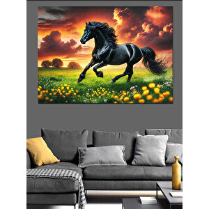 Yeşil Bahçede Koşan At Dekoratif Kanvas - Mdf Ahşap Tablo 50x70 cm