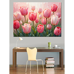 Renkli Lale Bahçesi Görseli Dekoratif Kanvas - Mdf Ahşap Tablo 100x140 cm