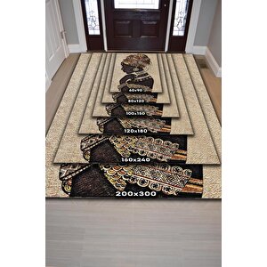 Homshtag Afrikalı Kadın Minimal Salon Halısı Etnik Desenli Halı Bej Renkli Oturma Odası Halısı