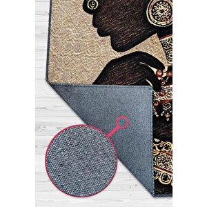 Afrikalı Kadın Minimal Salon Halısı Etnik Desenli Halı Bej Renkli Oturma Odası Halısı 100x150 cm