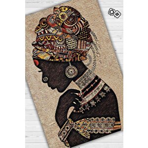 Afrikalı Kadın Minimal Salon Halısı Etnik Desenli Halı Bej Renkli Oturma Odası Halısı 160x240 cm