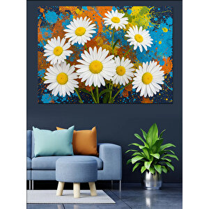 Beyaz Papatyalar Dekoratif Kanvas - Mdf Ahşap Tablo 100x140 cm