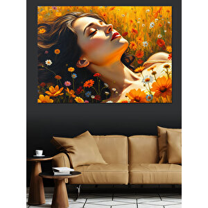 Papatyalar Arasında Hayal Kadın Dekoratif Kanvas - Mdf Ahşap Tablo 70x100 cm
