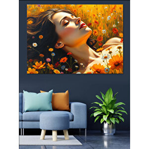 Papatyalar Arasında Hayal Kadın Dekoratif Kanvas - Mdf Ahşap Tablo 70x100 cm