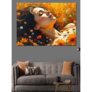 Papatyalar Arasında Hayal Kadın Dekoratif Kanvas - Mdf Ahşap Tablo 70x100 cm