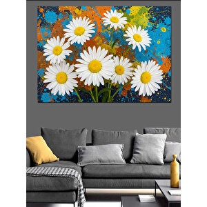 Beyaz Papatyalar Dekoratif Kanvas - Mdf Ahşap Tablo 70x100 cm