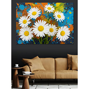 Beyaz Papatyalar Dekoratif Kanvas - Mdf Ahşap Tablo 70x100 cm