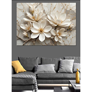 Beyaz Altın Çiçek Aranjmanı Dekoratif Kanvas - Mdf Ahşap Tablo 100x140 cm