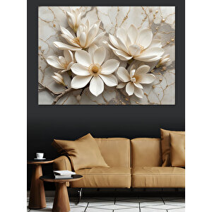 Beyaz Altın Çiçek Aranjmanı Dekoratif Kanvas - Mdf Ahşap Tablo 70x100 cm