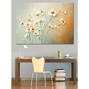 Pastel Beyaz Çiçekler Dekoratif Kanvas - Mdf Ahşap Tablo