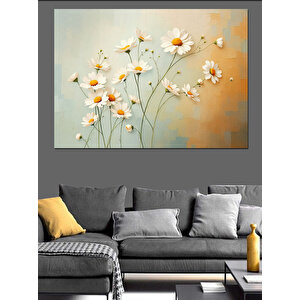 Pastel Beyaz Çiçekler Dekoratif Kanvas - Mdf Ahşap Tablo
