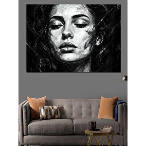 Gözleri Kapalı Duygusal Kadın Dekoratif Kanvas - Mdf Ahşap Tablo 35x50 cm