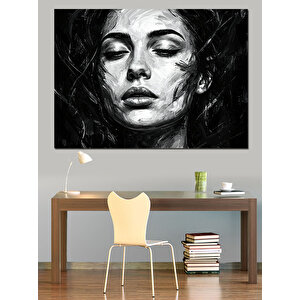 Gözleri Kapalı Duygusal Kadın Dekoratif Kanvas - Mdf Ahşap Tablo 35x50 cm