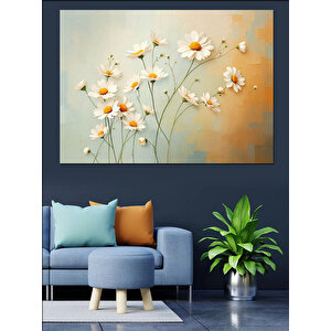Pastel Beyaz Çiçekler Dekoratif Kanvas - Mdf Ahşap Tablo 100x140 cm