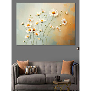 Pastel Beyaz Çiçekler Dekoratif Kanvas - Mdf Ahşap Tablo 100x140 cm