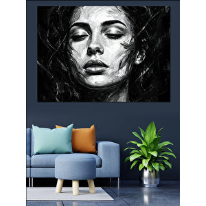 Gözleri Kapalı Duygusal Kadın Dekoratif Kanvas - Mdf Ahşap Tablo 50x70 cm