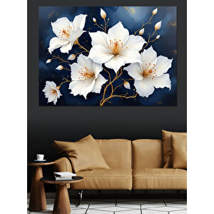 Mavi Beyaz Manolya Çiçekleri Dekoratif Kanvas - Mdf Ahşap Tablo