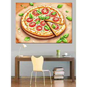 Taze Domatesli Pizza Dekoratif Kanvas - Mdf Ahşap Tablo 35x50 cm