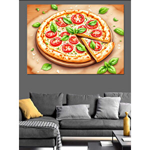 Taze Domatesli Pizza Dekoratif Kanvas - Mdf Ahşap Tablo 35x50 cm