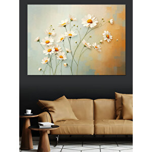 Pastel Beyaz Çiçekler Dekoratif Kanvas - Mdf Ahşap Tablo 50x70 cm