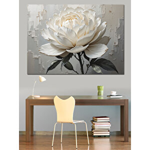 Beyaz Lotus Çiçeği Deseni Dekoratif Kanvas - Mdf Ahşap Tablo 70x100 cm