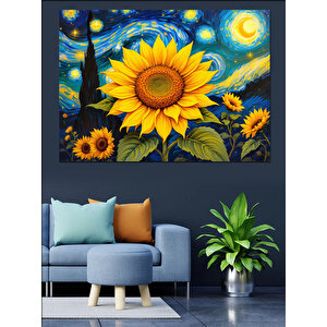 Güneş Çiçekleri Ve Gökyüzü Dekoratif Kanvas - Mdf Ahşap Tablo 50x70 cm