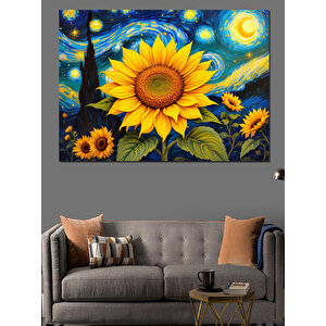 Güneş Çiçekleri Ve Gökyüzü Dekoratif Kanvas - Mdf Ahşap Tablo 50x70 cm