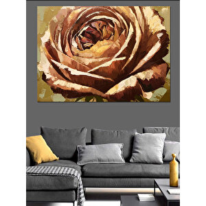 Altın Renkli Gül Çiçeği Dekoratif Kanvas - Mdf Ahşap Tablo 70x100 cm