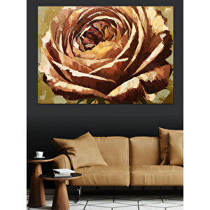 Altın Renkli Gül Çiçeği Dekoratif Kanvas - Mdf Ahşap Tablo 70x100 cm