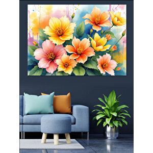 Pastel Renkli Çiçekler Dekoratif Kanvas - Mdf Ahşap Tablo