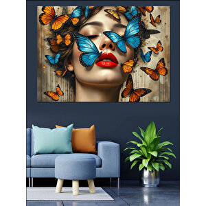 Yüzünde Kelebekli Rüyalar Dekoratif Kanvas - Mdf Ahşap Tablo 25x35 cm