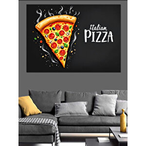 İtalyan Lezzetli Pizza İllüstrasyonu Dekoratif Kanvas - Mdf Ahşap Tablo 100x140 cm