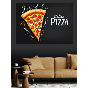 İtalyan Lezzetli Pizza İllüstrasyonu Dekoratif Kanvas - Mdf Ahşap Tablo 100x140 cm