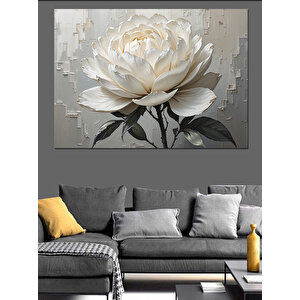 Beyaz Lotus Çiçeği Deseni Dekoratif Kanvas - Mdf Ahşap Tablo 25x35 cm