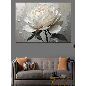 Beyaz Lotus Çiçeği Deseni Dekoratif Kanvas - Mdf Ahşap Tablo 35x50 cm