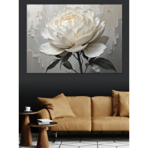 Beyaz Lotus Çiçeği Deseni Dekoratif Kanvas - Mdf Ahşap Tablo