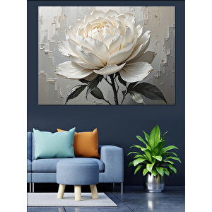 Beyaz Lotus Çiçeği Deseni Dekoratif Kanvas - Mdf Ahşap Tablo