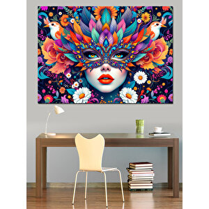 Renkli Çiçekli Kadın Dekoratif Kanvas - Mdf Ahşap Tablo 35x50 cm