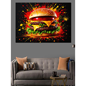 Alevli Sulu Hamburger Dekoratif Kanvas - Mdf Ahşap Tablo 35x50 cm