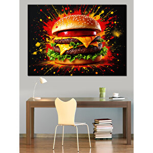 Alevli Sulu Hamburger Dekoratif Kanvas - Mdf Ahşap Tablo 35x50 cm