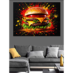 Alevli Sulu Hamburger Dekoratif Kanvas - Mdf Ahşap Tablo 35x50 cm