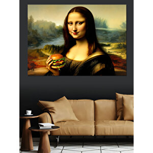 Hamburger Ve Mona Lisa Dekoratif Kanvas - Mdf Ahşap Tablo