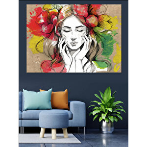 Çiçekli Duygusal Kadın Dekoratif Kanvas - Mdf Ahşap Tablo 70x100 cm