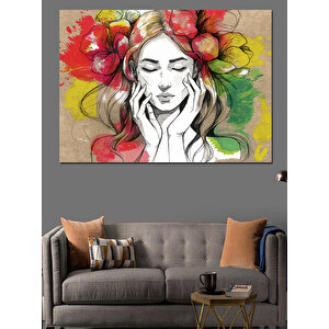 Çiçekli Duygusal Kadın Dekoratif Kanvas - Mdf Ahşap Tablo 70x100 cm