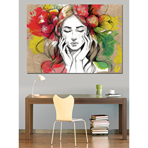 Çiçekli Duygusal Kadın Dekoratif Kanvas - Mdf Ahşap Tablo 70x100 cm
