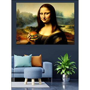 Hamburger Ve Mona Lisa Dekoratif Kanvas - Mdf Ahşap Tablo