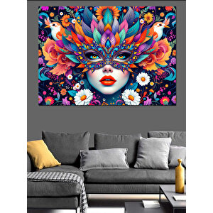 Renkli Çiçekli Kadın Dekoratif Kanvas - Mdf Ahşap Tablo 50x70 cm