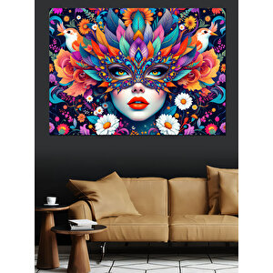 Renkli Çiçekli Kadın Dekoratif Kanvas - Mdf Ahşap Tablo 50x70 cm